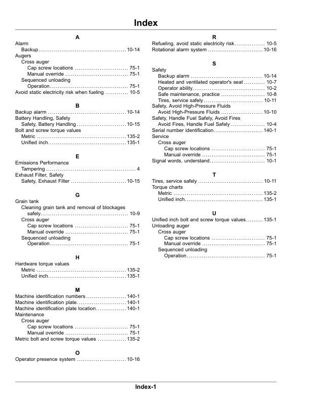 John Deere Performance Upgrades – Combine Cross Auger Shutoff (North American) Operator’s Manual (OMHXE193867) Workshop Guide