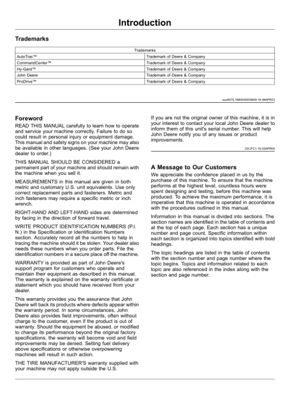 John Deere Performance Upgrades – Combine Remote Separator Grate Covers (North American) Operator’s Manual (OMHXE193879) Workshop Guide