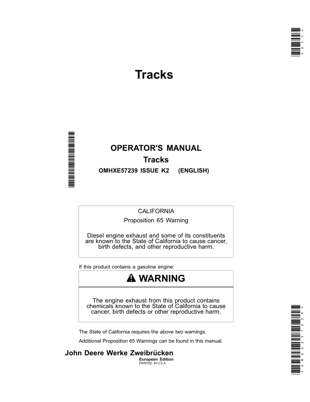 John Deere S560, S660, S670, S680, S685 & S690 Crawler Tracks European Edition Operator’s Manual (OMHXE57239) Workshop Guide