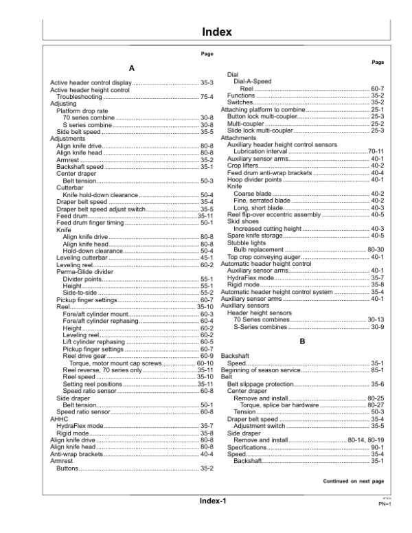 John Deere 600FD Series Flexible Draper Platforms Export Edition (775001-785000) Operator’s Manual (OMHXE75702) Workshop Guide