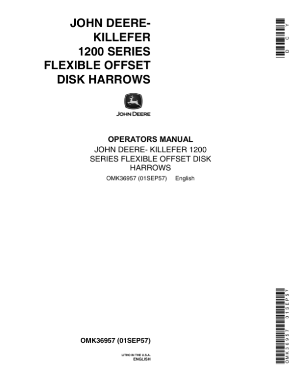 John Deere 1200 Flexible Disk Harrow Operator’s Manual (OMK36957) Workshop Guide