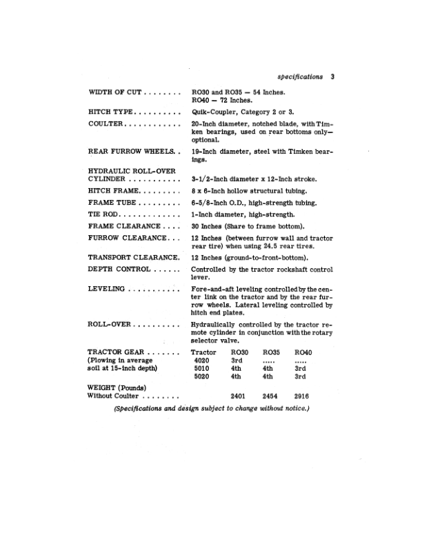 John Deere RO30, RO35, RO40 Roll-Over Two-Way Plows Operator’s Manual (OMK39085) Workshop Guide