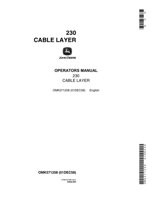 John Deere 230 Attachments Operator’s Manuals (OMK571258) Workshop Guide