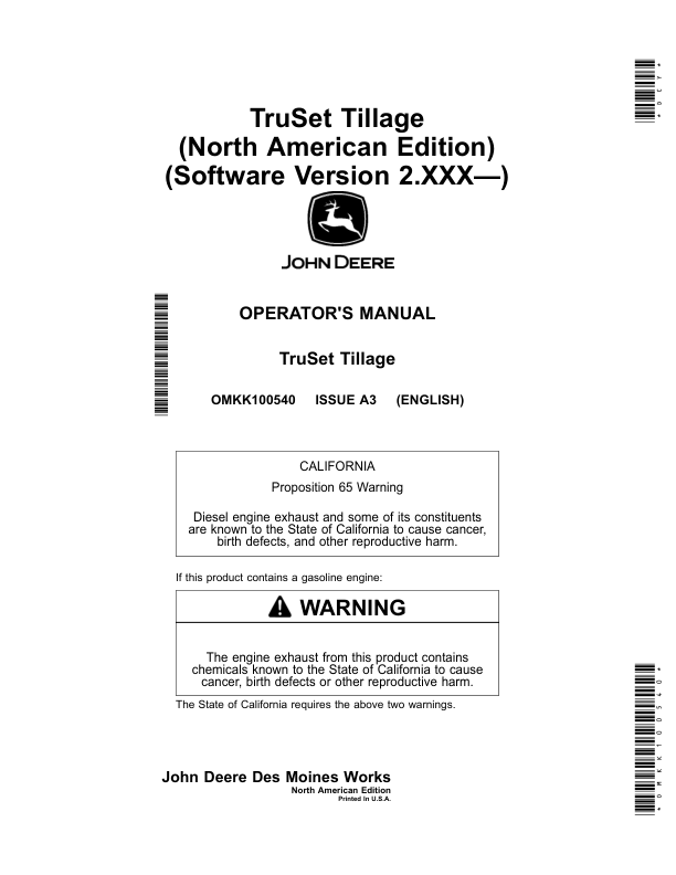 John Deere TruSet Tillage (Software Version 2.XXX-) (North American) Operator’s Manual (OMKK100540) Workshop Guide