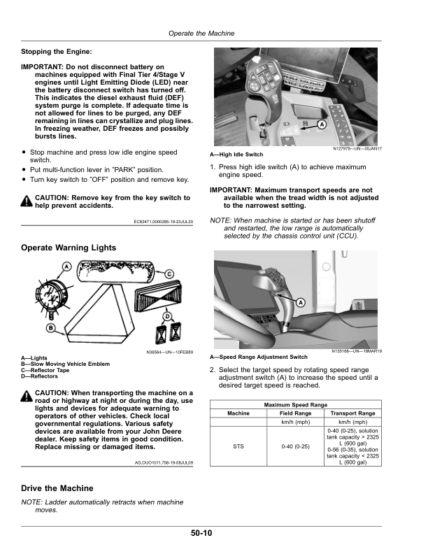 John Deere STS12, STS16, STS20 Self-Propelled Sprayer (Export Edition) Operator’s Manual (OMKK104353) Workshop Guide