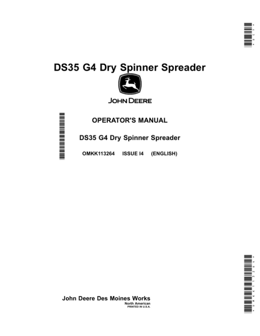John Deere DS35 G4 Dry Spinner Spreader Operator’s Manual (OMKK113264) Workshop Guide