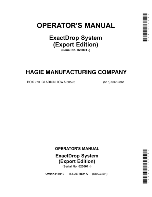 John Deere ExactDrop System (025001-) (Export) Operator’s Manual (OMKK118919) Workshop Guide