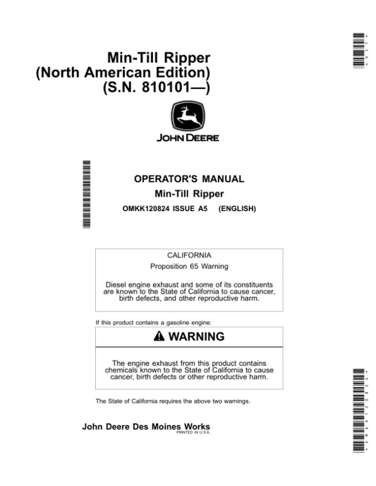 John Deere Min-Till Ripper (North American) (S.N. 810101—) Operator’s Manual (OMKK120824) Workshop Guide