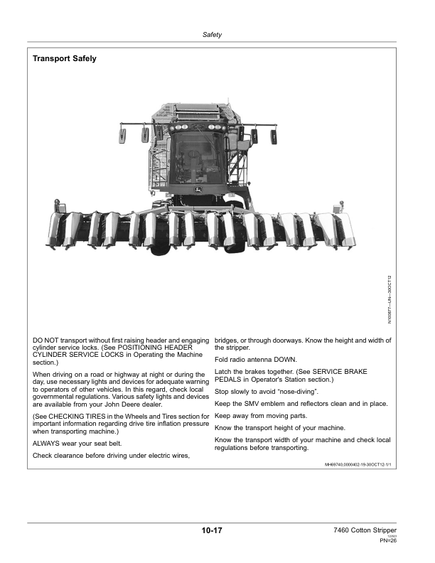 John Deere 7460 Cotton Strippers North America (043001- ) Operator’s Manual (OMKK25372) Workshop Guide