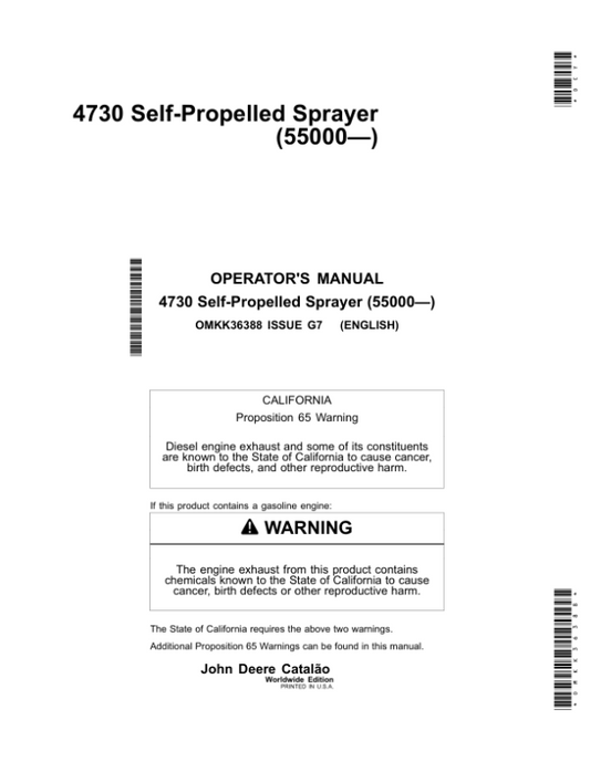 John Deere 4730 Self-Propelled Sprayers Operator’s Manual (OMKK36388) Workshop Guide