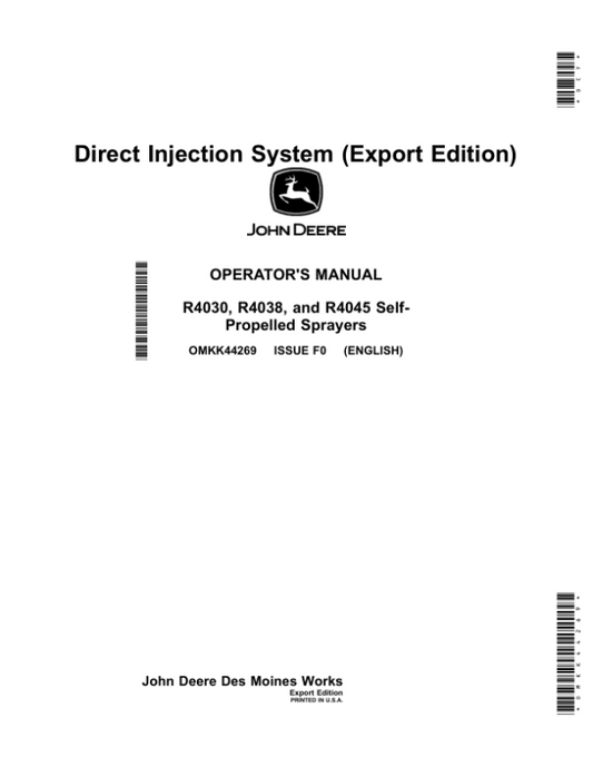 John Deere Direct Injection System (180001-) Operator’s Manual (OMKK44269) Workshop Guide