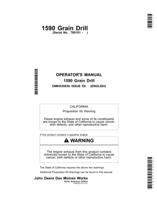 John Deere 1590 Grain Drills Operator’s Manual (OMKK50636) Workshop Guide