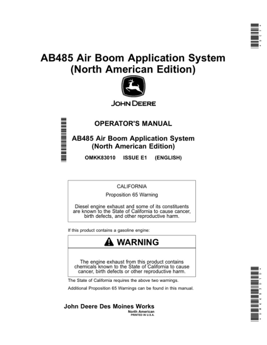John Deere AB485 Air Boom Application System (North America) Operator’s Manual (OMKK83010) Workshop Guide