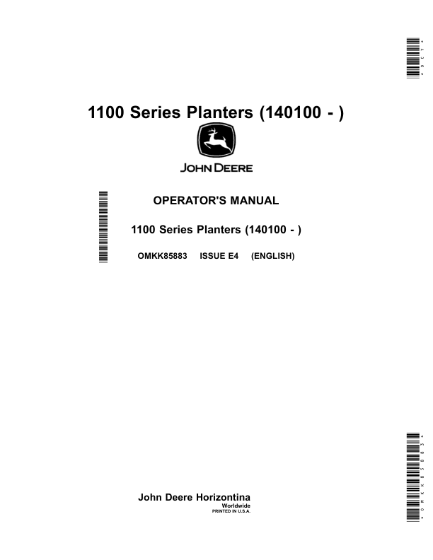 John Deere 1100 Series Planters (140100 – ) Operator’s Manual (OMKK85883) Workshop Guide