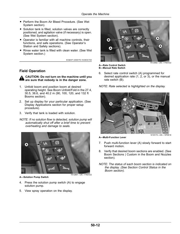 John Deere STS 12, STS 16, STS 20 Self-Propelled Sprayer (022001-023000) (Export Edition) Operator’s Manual (OMKK90552) Workshop Guide