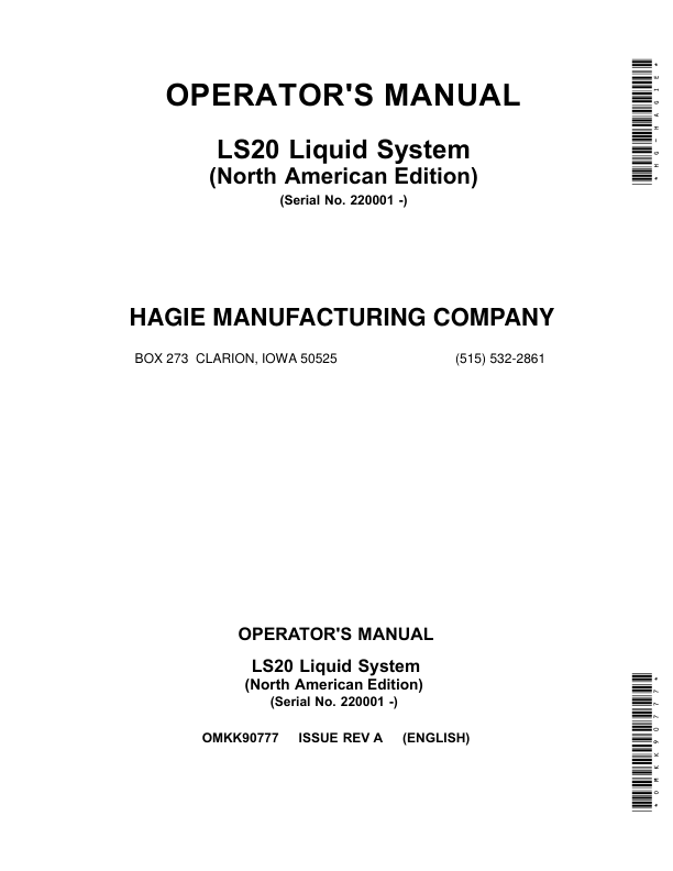 John Deere LS20 Liquid System (220001-) (North American) Operator’s Manual (OMKK90777) Workshop Guide