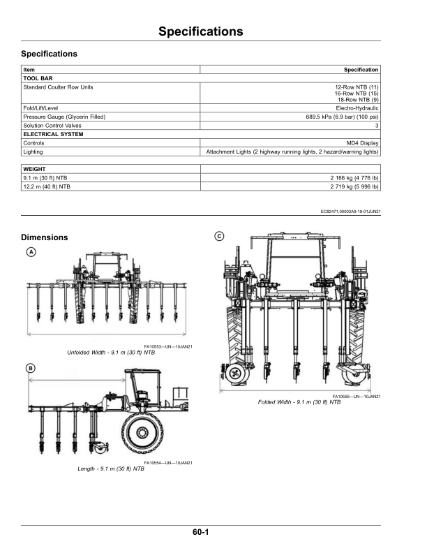 John Deere Nitrogen Tool Bar (230001-) (Export Edition) Operator’s Manual (OMKK94490) Workshop Guide