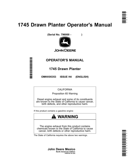 John Deere 1745 Drawn Planter (North American) Operator’s Manual (OMKK95353) Workshop Guide