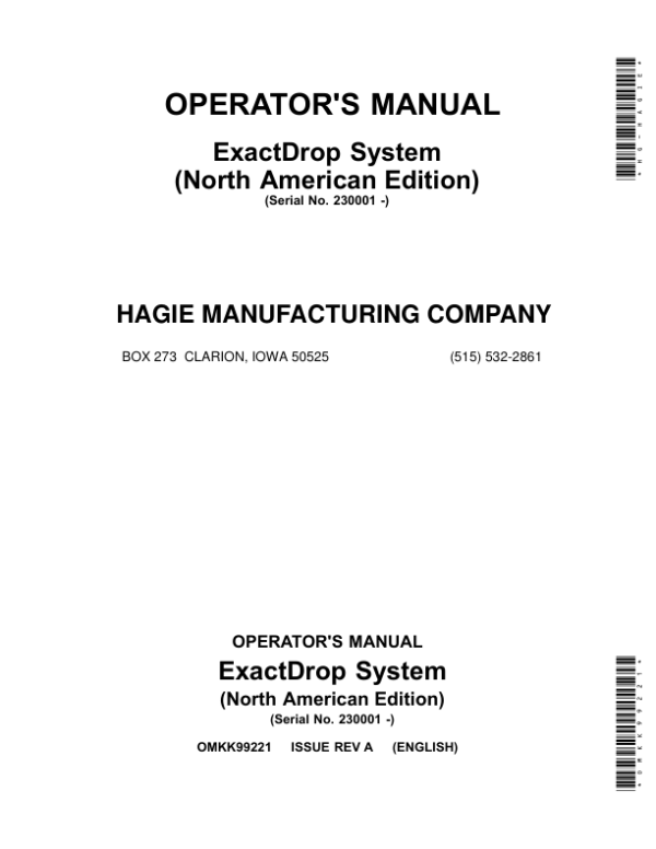 John Deere ExactDrop System (230001-) (North American) Operator’s Manual (OMKK99221) Workshop Guide