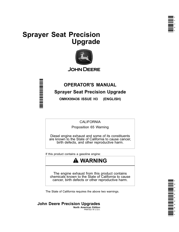 John Deere Sprayer Seat Precision Upgrade Kit (North American) Operator’s Manual (OMKK99436) Workshop Guide