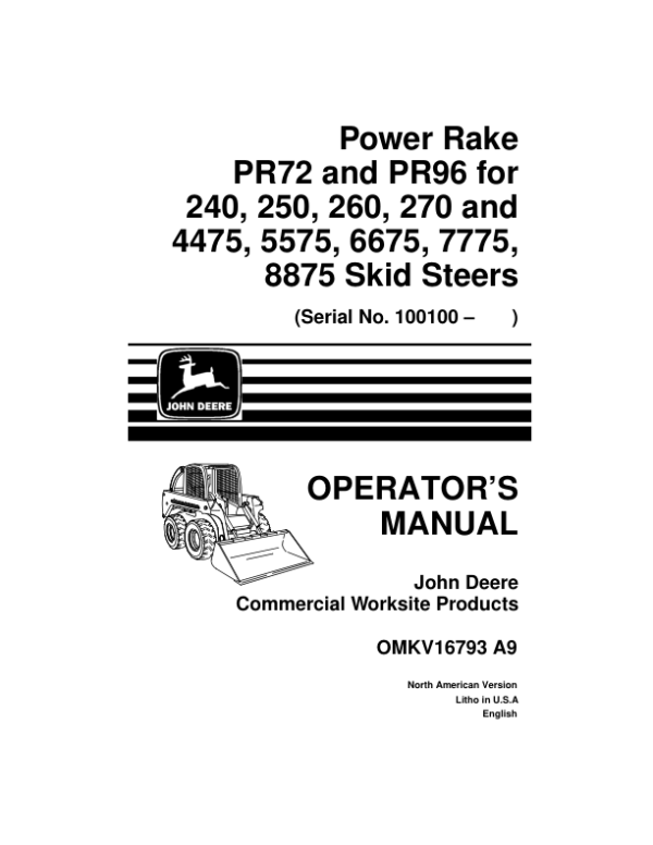 John Deere PR72, PR96 Attachments Operator’s Manuals (OMKV16793) Workshop Guide