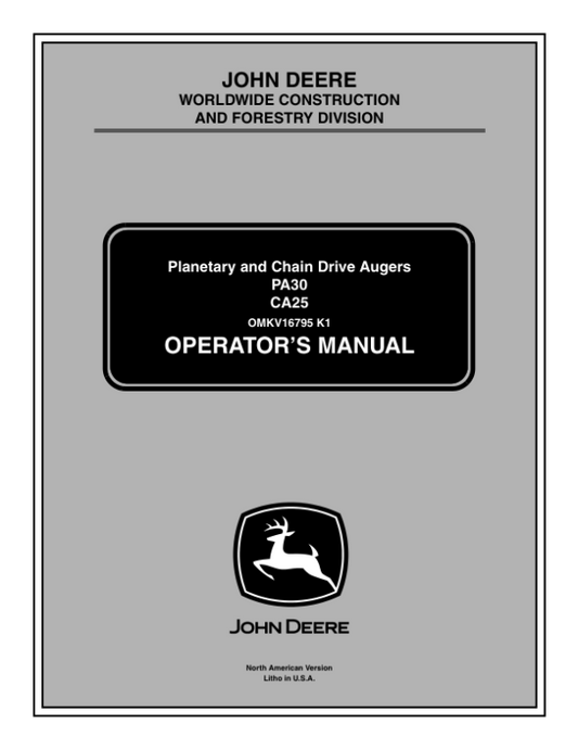 John Deere CA25, PA30 Attachments Operator’s Manuals (OMKV16795) Workshop Guide