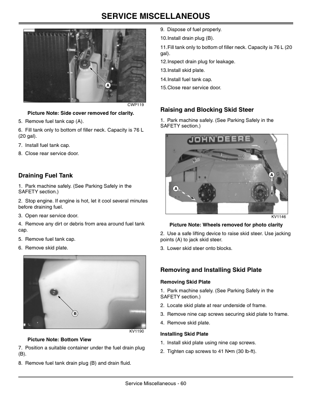 John Deere 260, 270 Skid Steers Operator’s Manuals (OMKV18671) Workshop Guide