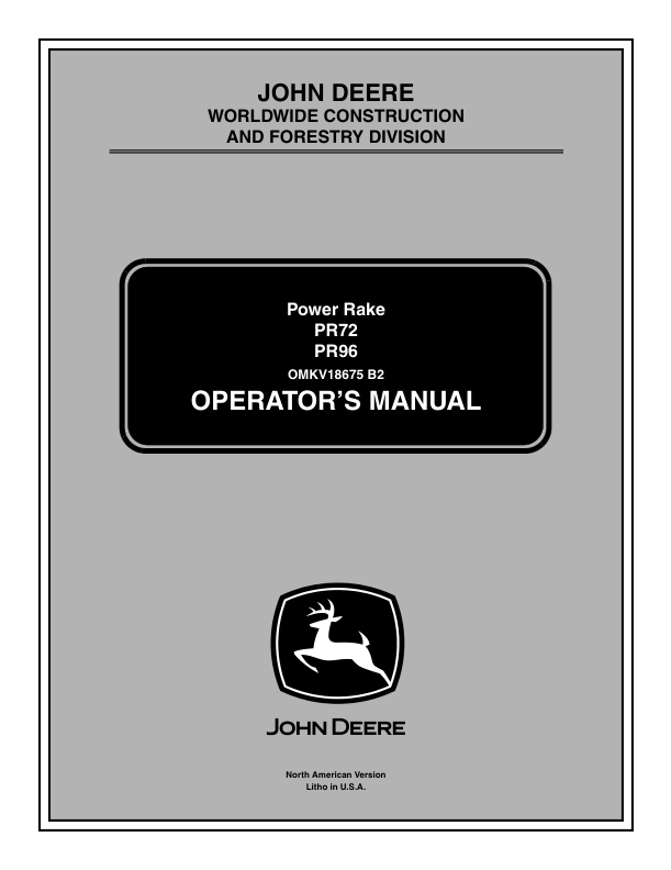 John Deere PR72, PR96 Attachments Operator’s Manuals (OMKV18675) Workshop Guide