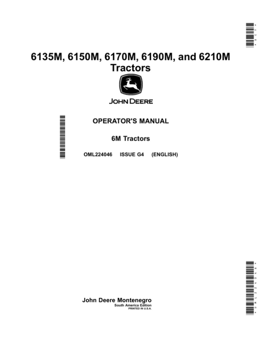 John Deere 6135M, 6150M, 6170M, 6190M, 6210M Tractors Operator’s Manual (OML224046) Workshop Guide