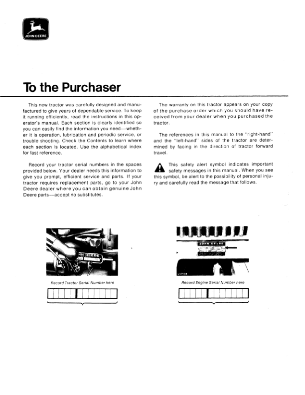 John Deere 820 UtilityTractor Operator’s Manual (OML29340) Workshop Guide