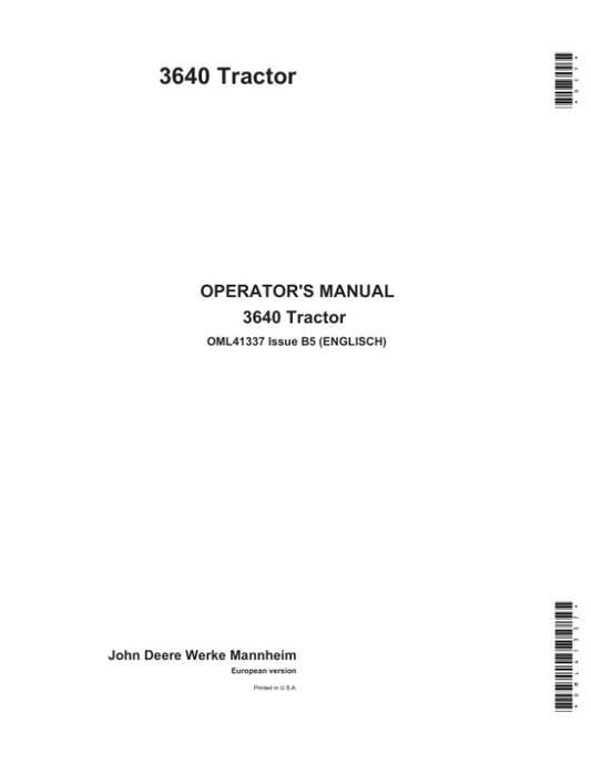 John Deere 3640 Tractor Operator’s Manual (OML41337) Workshop Guide