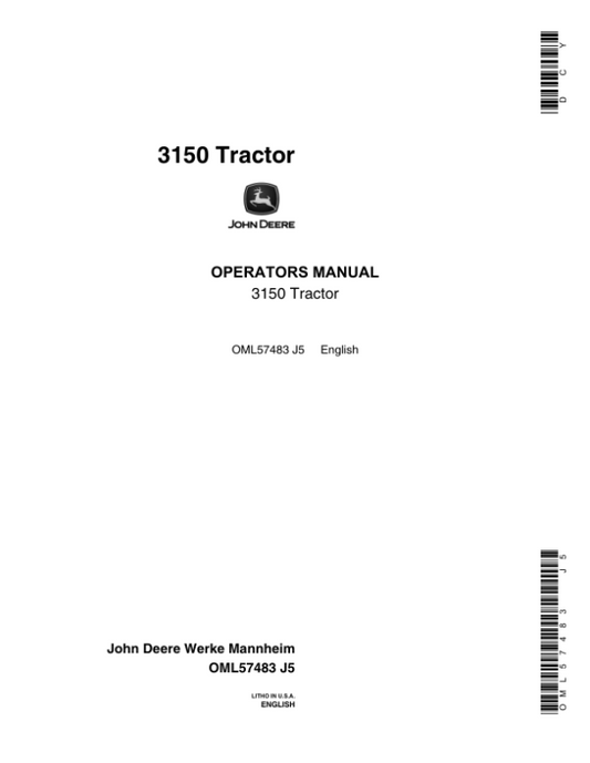 John Deere 3150 Utility Tractor Operator’s Manual (OML57483) Workshop Guide