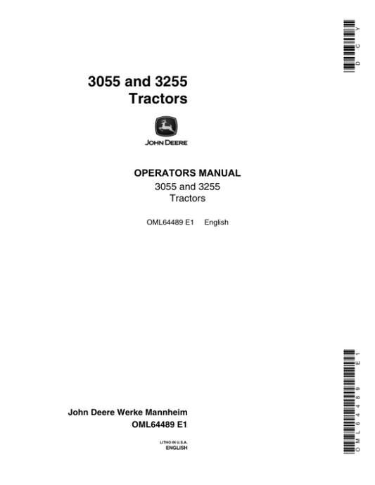 John Deere 3055, 3255 Tractors Operator’s Manual (OML64489) Workshop Guide