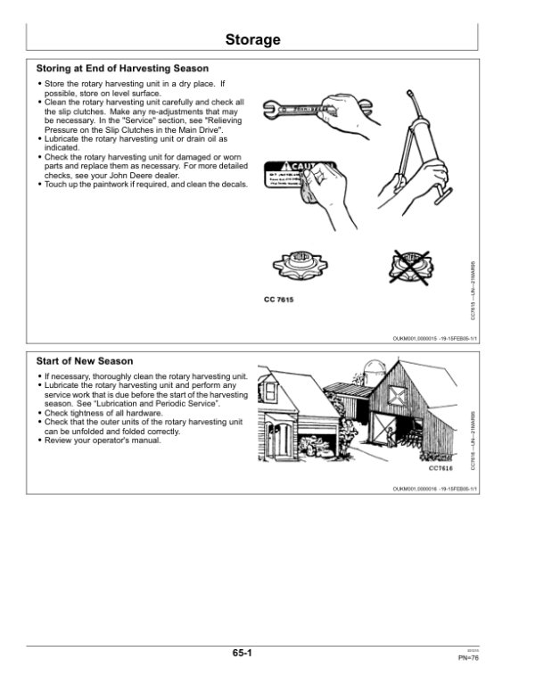John Deere 475plus Rotary Harvesting Unit European Edition Operator’s Manual (OMLCA110175) Workshop Guide