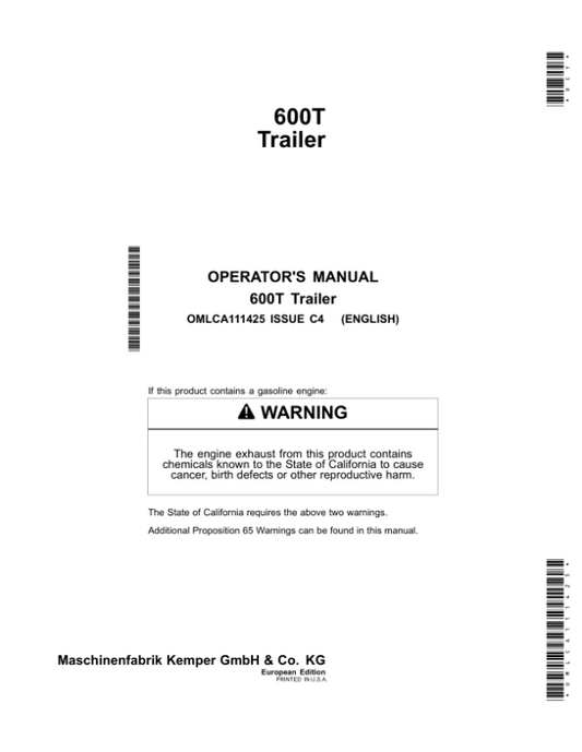 John Deere 600T Trailer Operator’s Manual (OMLCA111425) Workshop Guide