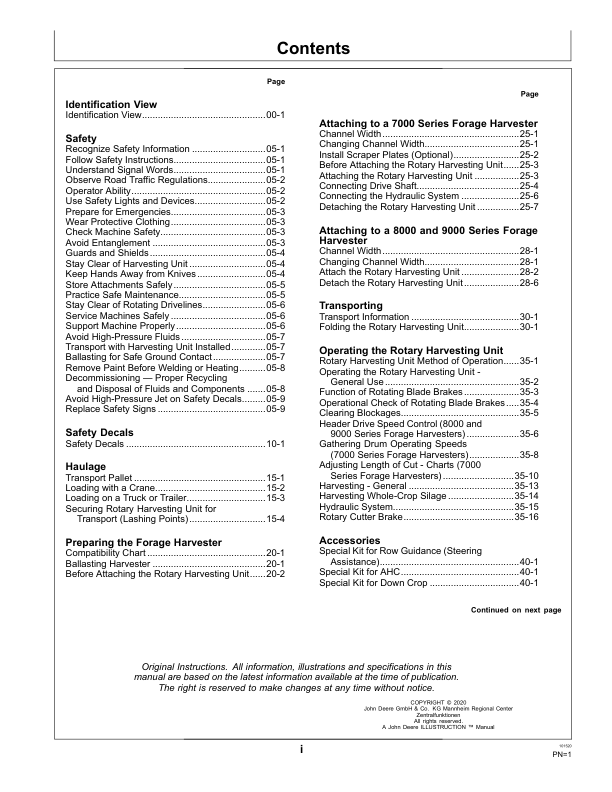 John Deere 690, 692, 696, 698 Rotary Harvesting Units (131200-) Operator’s Manual (OMLCA118485) Workshop Guide