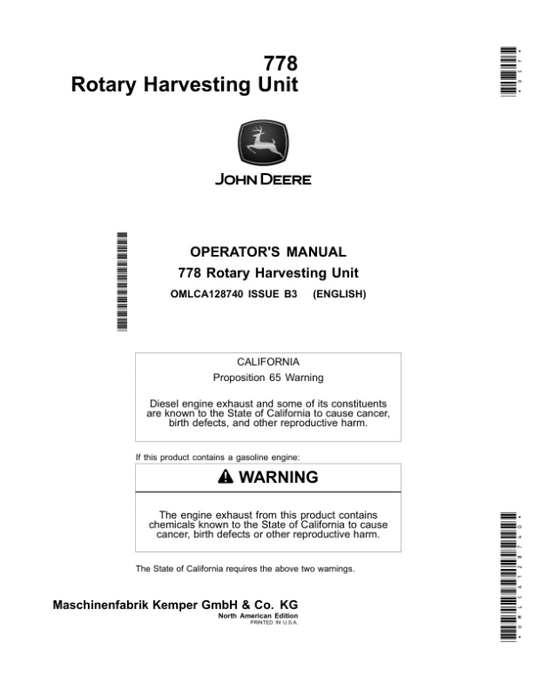 John Deere 778 Rotary Harvesting Unit (North America) Operator’s Manual (OMLCA128740) Workshop Guide
