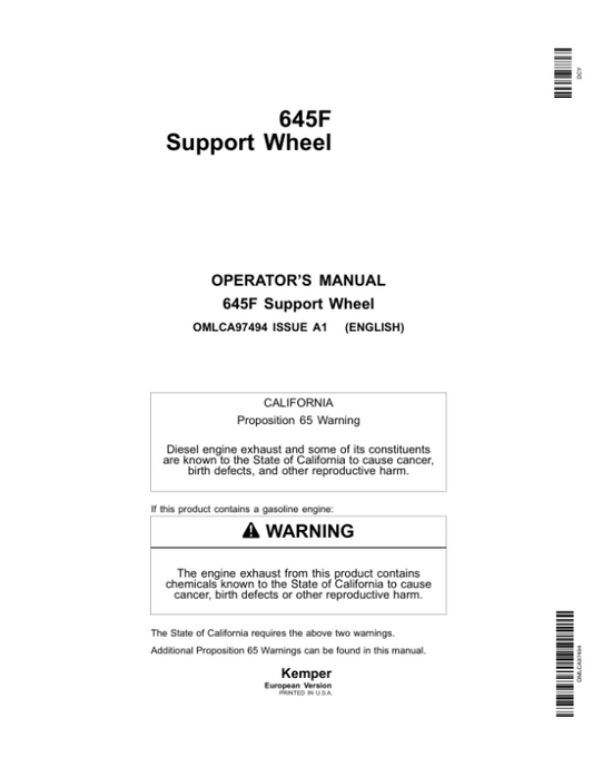 John Deere 645F Support Wheel Operator’s Manual (OMLCA97494) Workshop Guide
