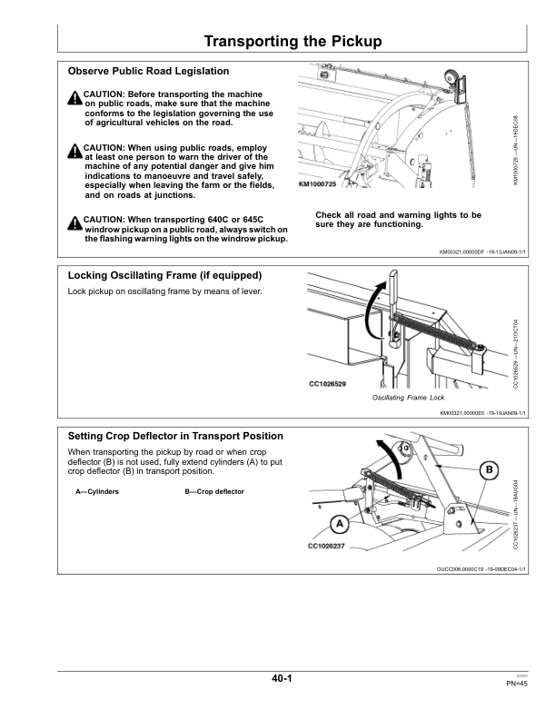 John Deere 630C, 640C & 645C Windrow Pickups Operator’s Manual (OMLCA97497) Workshop Guide