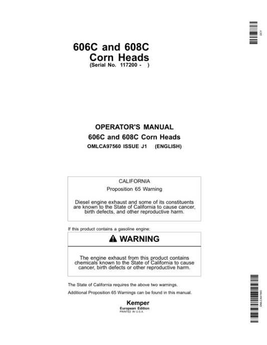 John Deere 600C Series Corn Head & StalkMaster Operator’s Manual (OMLCA97560) Workshop Guide
