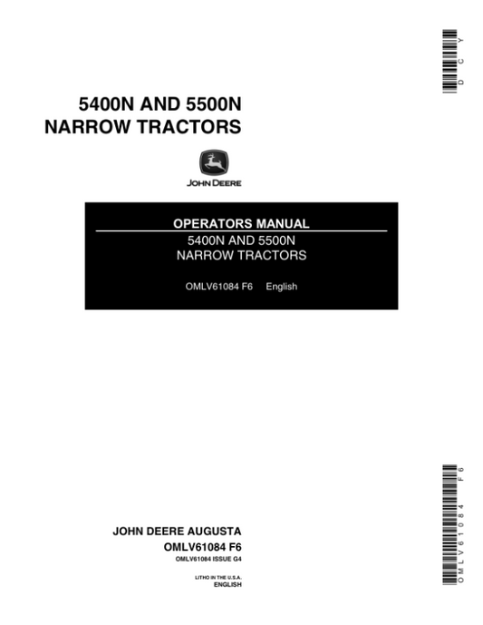 John Deere 5400N, 5500N Tractors Operator’s Manual (OMLV61084) Workshop Guide