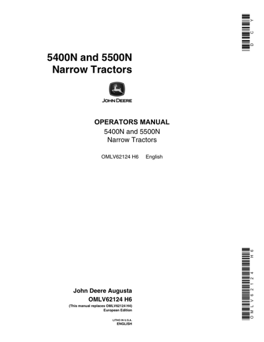John Deere 5400N, 5500N Tractors Operator’s Manual (OMLV62124) Workshop Guide
