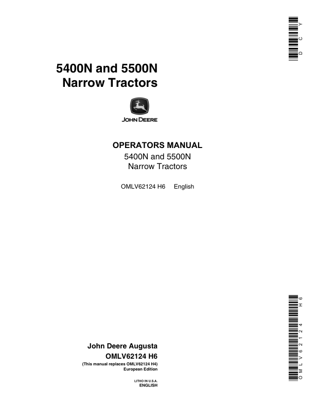 John Deere 5400N, 5500N Tractors Operator’s Manual (OMLV62124) Workshop Guide