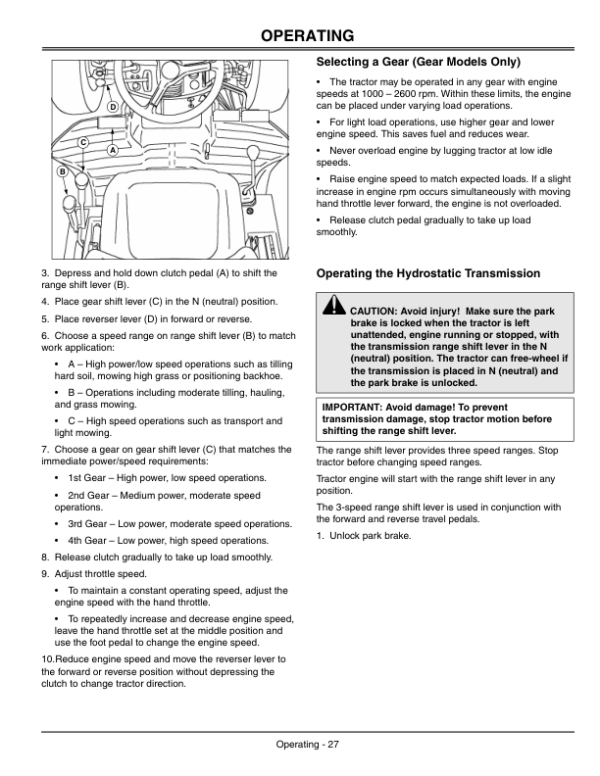 John Deere 4500, 4600, 4700 Compact Utility Tractor Operator’s Manual (OMLVU11185) Workshop Guide