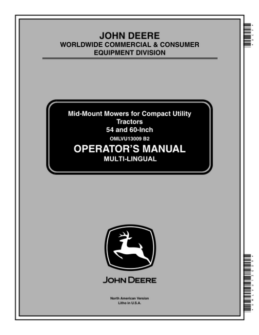John Deere 54-, 60-In. Mid-Mount Mowers (010001-) for 4110, 4115 CUT Operator’s Manual (OMLVU13009) Workshop Guide