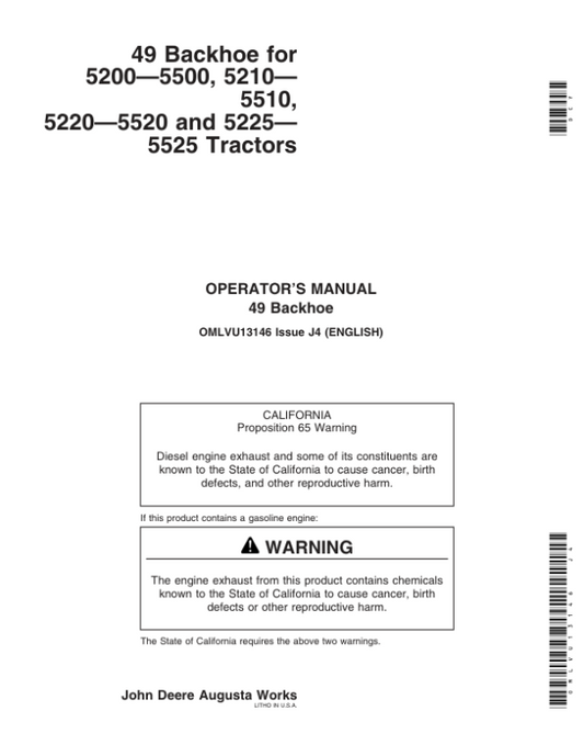 John Deere 49 Backhoe Operator’s Manual (OMLVU13146) Workshop Guide
