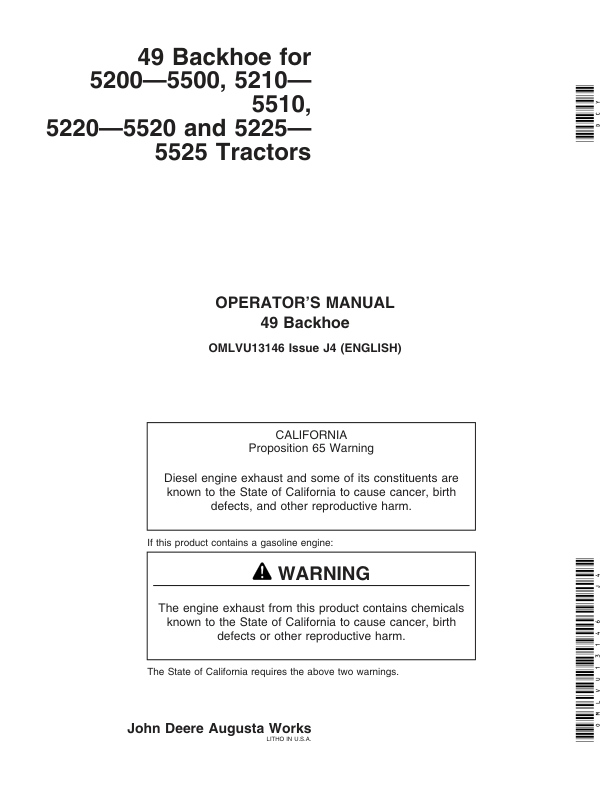 John Deere 49 Backhoe Operator’s Manual (OMLVU13146) Workshop Guide