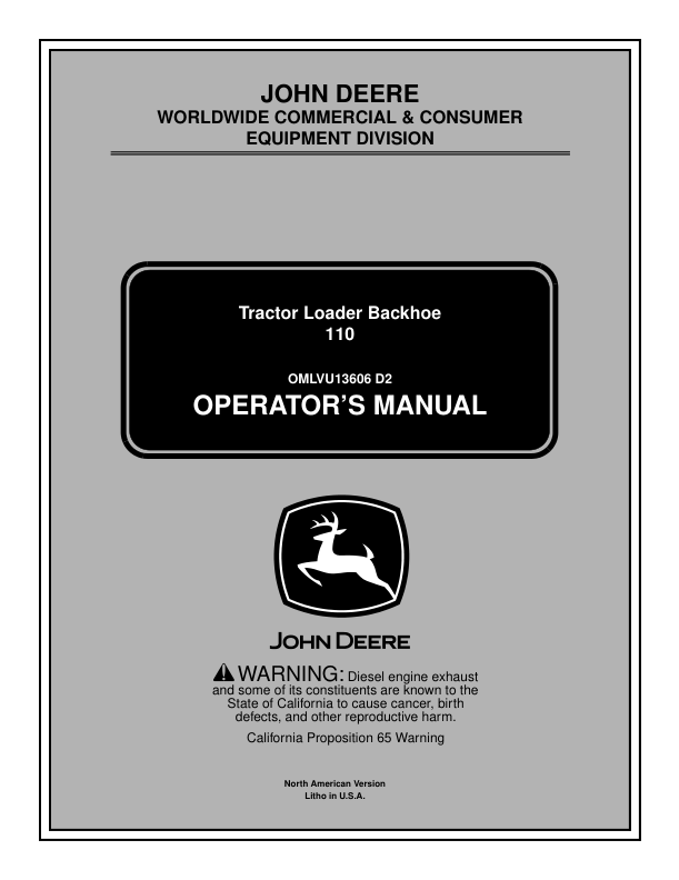 John Deere 110TLB Tractor Loader Backhoe Operator’s Manuals (OMLVU13606) Workshop Guide