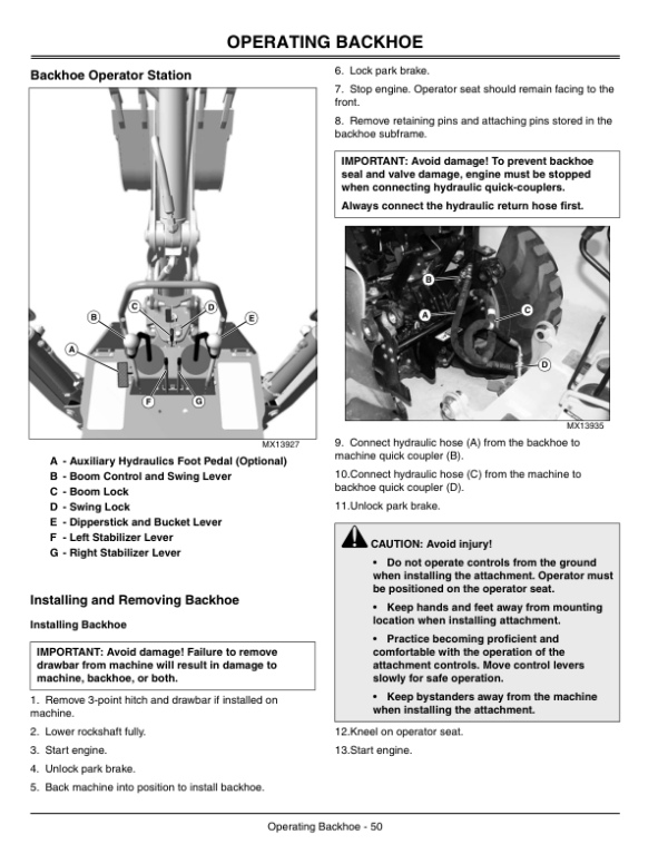 John Deere 110 Tractor Loader Backhoe (110001-) Operator’s Manual (OMLVU13606) Workshop Guide