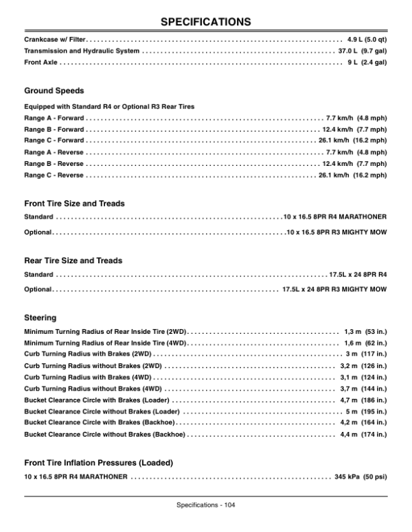 John Deere 110TLB Tractor Loader Backhoe Operator’s Manuals (OMLVU18410) Workshop Guide